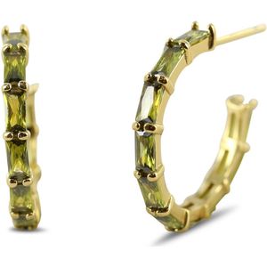 Silvent 9SIL-22609 Zilveren Halve Oorringen met Zirkonia - Dames - 18 mm Doorsnee - 18 x 2,8 mm - Baquette - Olijf Groen - Zilver - Gold Plating (Verguld/Goud op Zilver)