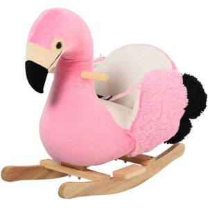 Schommelpaard Schommelspeelgoed Flamingo Met Veiligheidsgordel Handgrepen Pluche 60 X 33 X 52 Cm
