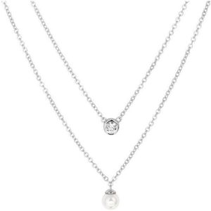 YO&NO - Ketting -  Zilver - Anker - synth. Parel - Zirkonia - 1,2 mm - 45 cm - Gerhodineerd - Zilver 925