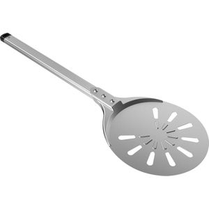 Professionele draaibare pizzaschep van geanodiseerd aluminium - geperforeerd metaal - kort en klein - rond - broodschep voor zelfgemaakte pizza's en broden - 20 cm pan pizza