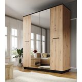 Kledingkast Incala - Eiken - Zwart - 180 cm