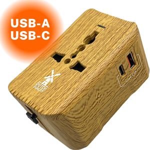Dutch Quality® Universele Wereldstekker Hout Look - Reisstekker geschikt voor 170+ Landen - Met USB-C & USB-A Poorten - Internationale Reisadapter