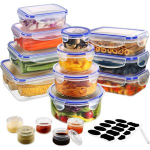Pak van 32 voedselbewaarcontainers met deksels, luchtdichte opbergdoos, BPA-vrije plastic opslagcontainers voor de keuken, opslagcontainers set met labels en markeringen
