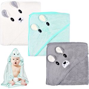 3 stuks badhanddoeken met capuchon voor baby's, 80 x 80 cm, babybadhanddoeken, zacht en super absorberende babyhanddoek met capuchon, schattige babyhanddoek met capuchon, uniseks, 0-5 jaar