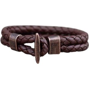 Marama - Armband Chocolate Leer Brons - Braided - 21 cm - unisex - cadeau voor dames en heren
