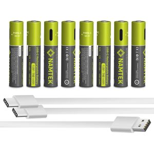 Namtek Oplaadbare batterijen AAA 1.5V 740 mWh met USB Type-C Kabel opladen - Lithium USB batterijen - Duurzame Keuze - 8 stuks