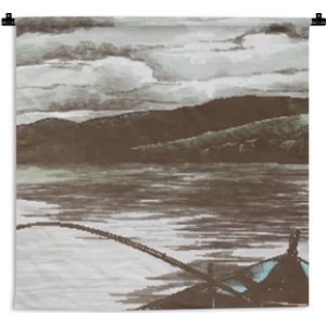 Wandkleed - Wanddoek - Boot - Zee - Vishengel - 60x60 cm - Wandtapijt
