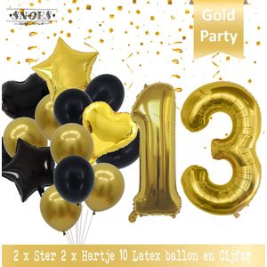 Cijfer Ballon 13 Jaar Black & Gold Boeket * Hoera 13 Jaar Verjaardag Decoratie Set van 15 Ballonnen * 80 cm Verjaardag Nummer Ballon * Snoes * Verjaardag Versiering * Kinderfeestje* Tienerfeestje * Thema * Zwart/Goud * Nummer Ballon 13 * Back & Gold