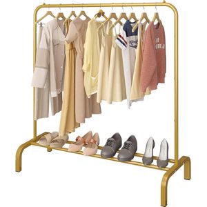 Kledingstang - 110 cm - metaal kledingstang, kledingstang met bodemrek voor jassen, rokken, overhemden, truien - Goud