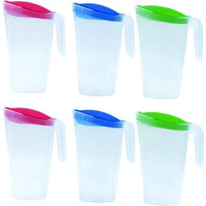 Sapkan, 1,7 l, set van 6 (blauw, groen, rood) - waterkan met vastzittend deksel - drankkan met druppelvrije gieter - waterkaraf koelkastkan sapdispenser