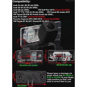 Achteruitrijcamera 1280 * 720p Waterdicht Geïntegreerd in Nummerplaat voor Diverse Audi en Passat Modellen