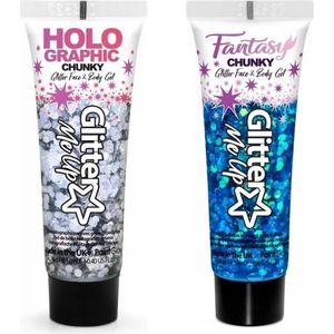 Toppers - Paintglow Chunky Glittergel voor lichaam en gezicht - 2 tubes - zilver en diepblauw - 12 ml