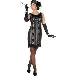 Wilbers & Wilbers - Jaren 20 Danseressen Kostuum - Great Gatsby Charleston - Vrouw - Zwart - Maat 46 - Carnavalskleding - Verkleedkleding