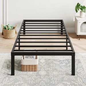Metal Platform Bed, Bed Frame 90 x 200 cm, Metal Bed Frame, Modern Metal Bed for Adults, Children, Teenagers, Easy Assembly, Single Bed, Black, 36 cm H