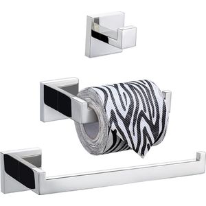 3-delige badkamer accessoireset SUS304 roestvrijstalen toiletrolhouder handdoekenrek badjashaak handdoekenrek rolpapierhouder wandmontage, gepolijst, Q7010P
