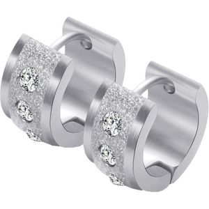 Fako Bijoux® - Oorbellen - Oorringen - Stainless Steel - Glitter Kristal - 7mm Breed - Zilver