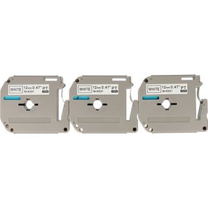 Dappaz - 3 stuks Brother M-K231 Labeltape Compatible - 12mm x 8 m - Zwart op Wit - Geschikt voor de Brother P-touch - Cassette mk231