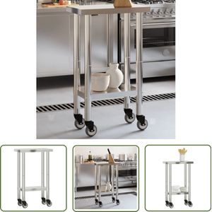 The Living Store Keukenwerktafel met wielen 55x30x85 cm roestvrij staal - Keukenwerktafel - Roestvrijstalen Werktafel - Kookeiland - Horeca Uitrusting - Restaurant Keuken