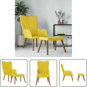 The Living Store Relaxstoel met voetenbank fluweel mosterdgeel - Relaxfauteuil - Lounger - Fauteuils - Zetel - Loungestoel