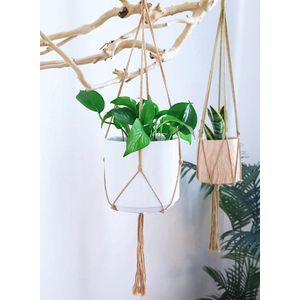 3-Delig Set Jute Macrame Plantenhangers - Boho Handgeweven Katoen Hangpot voor Binnen/Buiten - Hangende Bloempot met Kralen - Macramé Touw/Koord Hangplant Houder -Bohemian Wandhanger Decoratie -Plant Hanger -Verticale Tuin Bloempothouder Planthanger