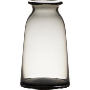 Transparante home-basics grijze vaas/vazen van glas 23.5 x 12.5 cm - Bloemen/takken/boeketten vaas voor binnen gebruik