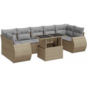 vidaXL - 8-delige - Loungeset - met - kussens - poly - rattan - beige