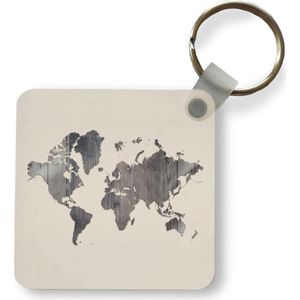 Sleutelhanger - Uitdeelcadeautjes - Wereldkaart - Houten - Grijs - Plastic