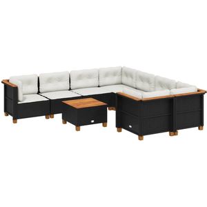 vidaXL Loungeset 9-delig - Rattan - Met kussens - Zwart Loungeset - Tuinlounge - Lounge Set - Buitendecoratie - Outdoor Furniture