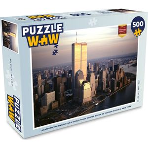 Puzzel Luchtfoto van Manhattan's World Trade Center boven de Hudson rivier in New York - Legpuzzel - Puzzel 500 stukjes