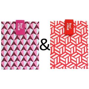 Boc'n'Roll Foodwrap herbruikbaar Boterhamzakje - Tiles Pink en Red