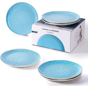 Lumera-collectie – 6 x 28 cm borden/platte borden set van aardewerk keramiek servies set handbeschilderd - blauw