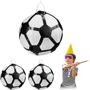 Relaxdays 3 x pinata voetbal - piñata zonder vulling - voetbal pinata - rond - zwart-wit