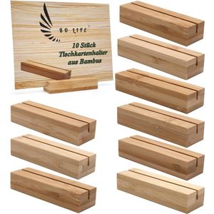 Pakket van 10 houten fotohouders / kaarthouders zijn functioneel en veelzijdig, de bamboe tafelkaarthouders zijn decoratief en staan stevig, plaatskaarthouders.