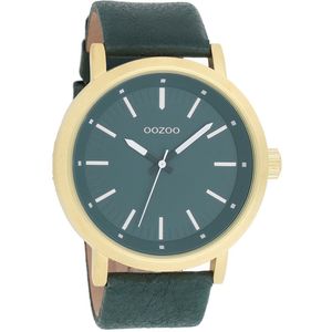 OOZOO Timepieces - Goudkleurige horloge met donker groene leren band - C8252