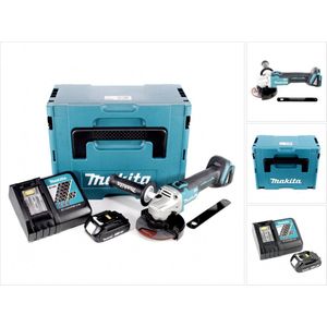 Makita DGA 506 RA1J accu haakse slijper 18 V 125 mm borstelloos + 1x oplaadbare accu 2.0 Ah + lader + Makpac