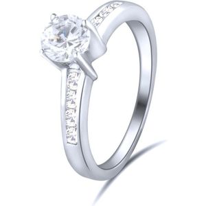 Quiges - 925 Zilveren Ring Klassiek Eenvoudig Cocktail Fijn Solitair met Zirkonia Kristal - QSR10518