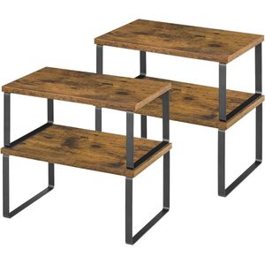 Stapelbaar kruidenrek set van 4 - uitbreidbaar keukenrek organizer - opbergrek metaal MDF-plaat - servies specerijen opbergrek - zwart