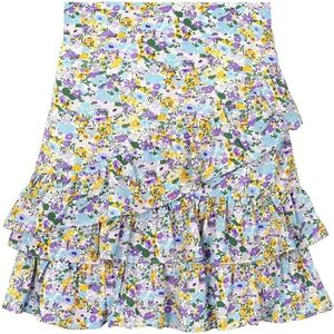 Rok met ruches in bloemenprint Blauw - maat L