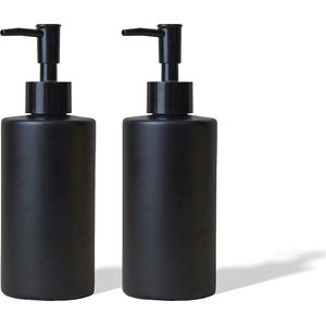 glas zeepdispenser zwart mat glas pompdispenser afwasmiddel dispenser keramiek met retro design pompkop van hoogwaardig kunststof 325 ml voor badkamer keuken (zwart (ronde), set van 2)