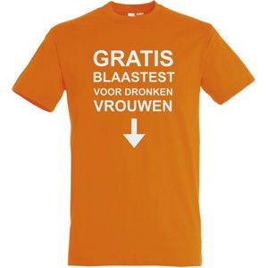 T-shirt Gratis blaastest voor dronken vrouwen | T-shirt met leuke tekst | T shirt grappig | Oranje | maat XXL