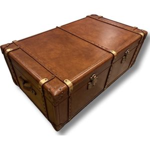 Vintage leren Salontafel Koffer Suitcase 100% Cognac leer met nagels