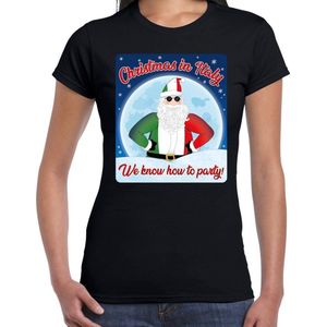 Fout Italie Kerst t-shirt / shirt - Christmas in Italy we know how to party - zwart voor dames - kerstkleding / kerst outfit XS