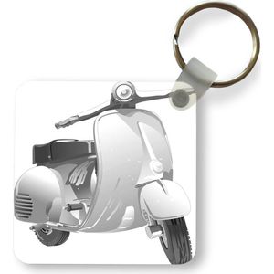 Sleutelhanger - Uitdeelcadeautjes - Een illustratie van een grijze scooter - zwart wit - Plastic