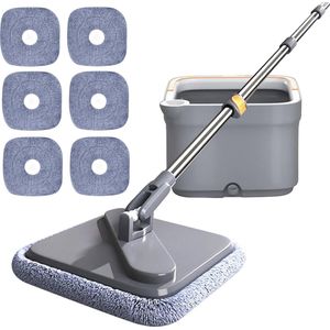 Zelfwasbare Dweilset met 360° Draaibare Mop en Emmer - Ideaal voor Vloer- en Badkuinreiniging