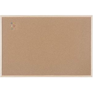 Prikbord Kurkbord Houten Omlijsting- Dubbelzijdig Kurken Oppervlak- 90x60 cm- Bruin