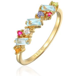 Elli PREMIUM Dames Ring Elli PREMIUM Ring Dames Multicolour Betoverend met Peridot, Topaas en Maansteen in 925 sterling zilver verguld