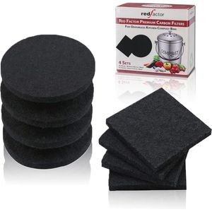 Actieve Kool Reservefilters voor Geurloze Compostbakken - 8 Stuks (4 Rond, 4 Vierkant)