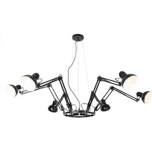 QAZQA hobby spinne - Industriele Hanglamp voor boven de eettafel | in eetkamer - 6 lichts - Ø 206 cm - Zwart - Industrieel - Woonkamer