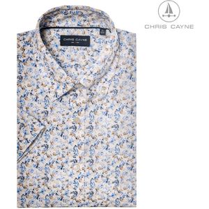 Chris Cayne heren overhemd - blouse heren - 1202 - wit/blauw/beige print - korte mouwen - maat XXL