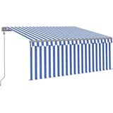 VidaXL Automatisch Uittrekbare Luifel met Rolgordijn 3x2,5 m - Blauw Wit